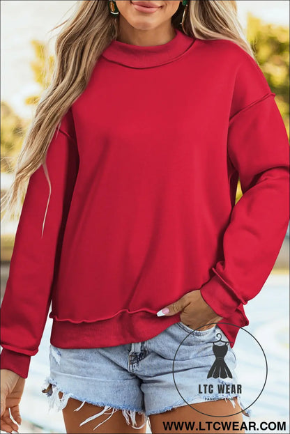 Apricot oversize drop shoulder reversible mock neck sweatshirt - sweatshirts & hoodies