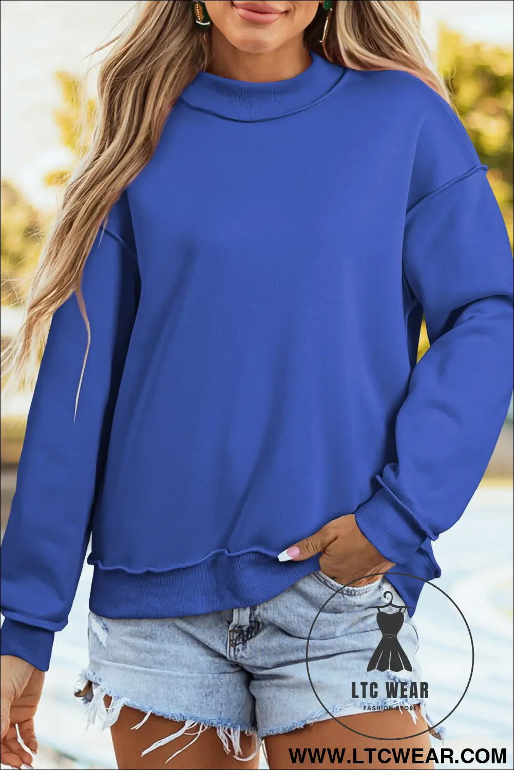 Apricot oversize drop shoulder reversible mock neck sweatshirt - sweatshirts & hoodies