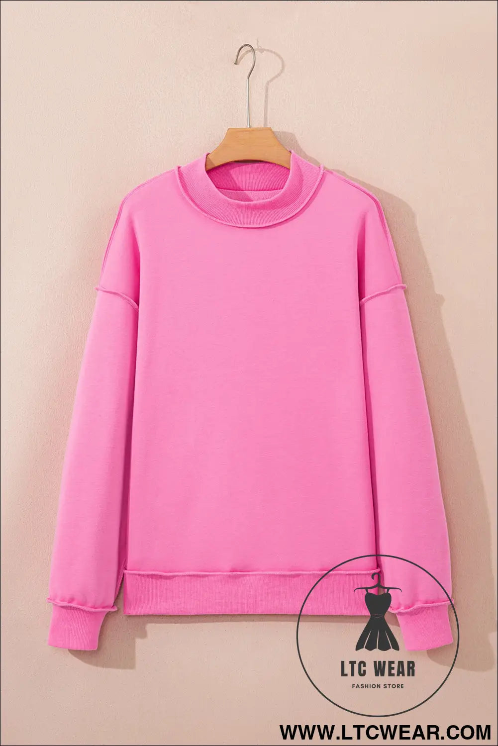 Apricot oversize drop shoulder reversible mock neck sweatshirt - sweatshirts & hoodies