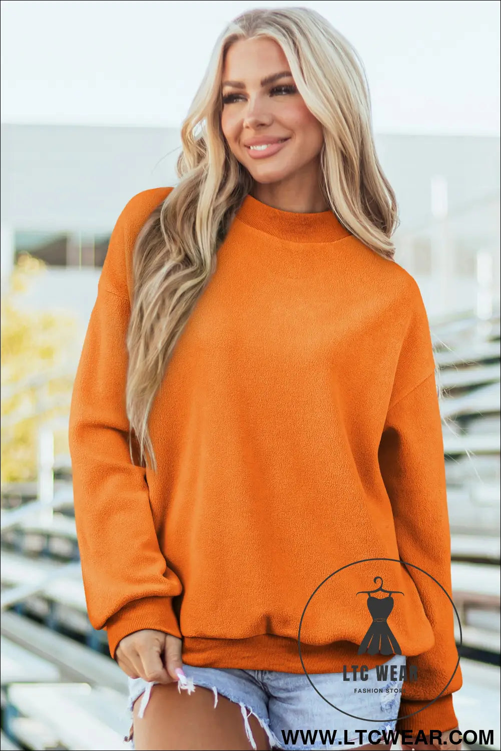Apricot oversize drop shoulder reversible mock neck sweatshirt - sweatshirts & hoodies