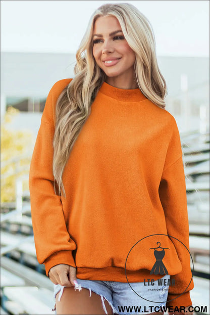 Apricot oversize drop shoulder reversible mock neck sweatshirt - sweatshirts & hoodies