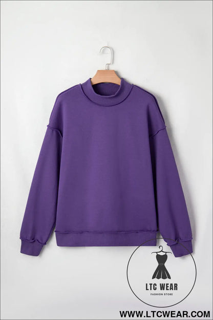 Apricot oversize drop shoulder reversible mock neck sweatshirt - sweatshirts & hoodies