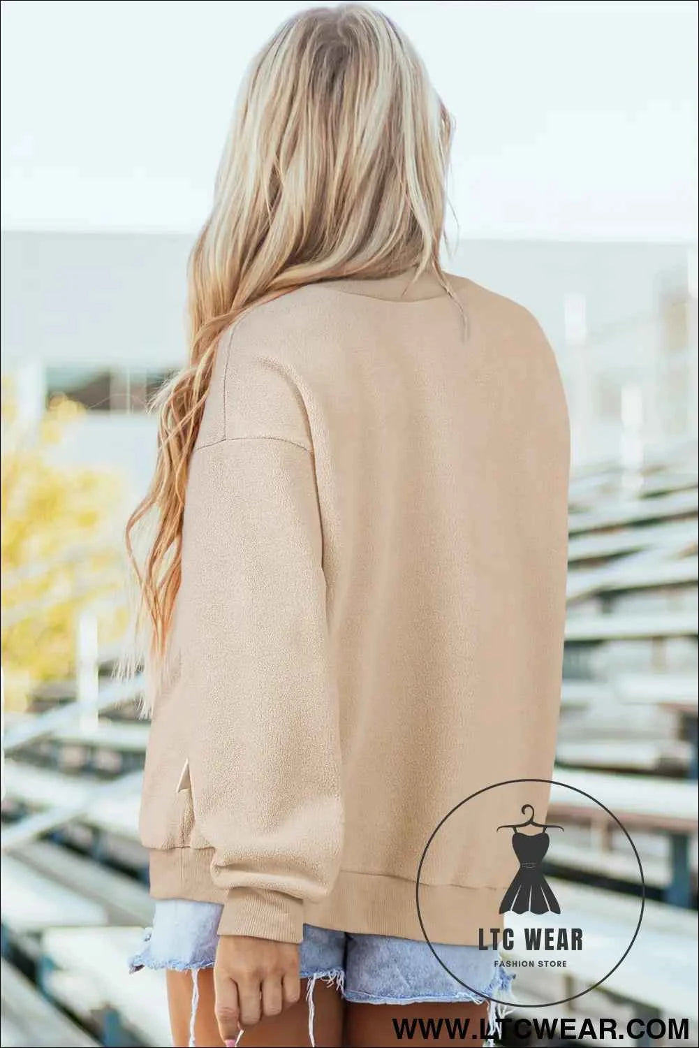 Apricot Oversize Drop Shoulder Reversible Mock Neck Sweatshirt