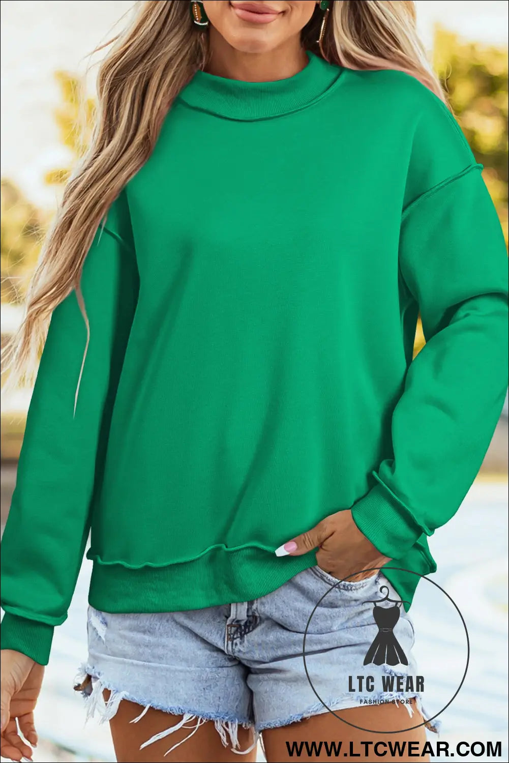 Apricot oversize drop shoulder reversible mock neck sweatshirt - sweatshirts & hoodies