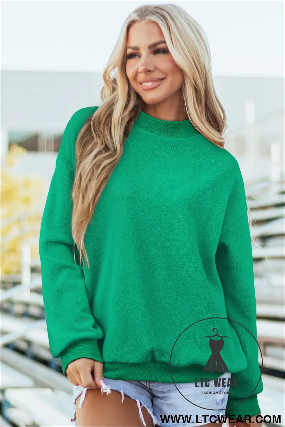 Apricot oversize drop shoulder reversible mock neck sweatshirt - sweatshirts & hoodies