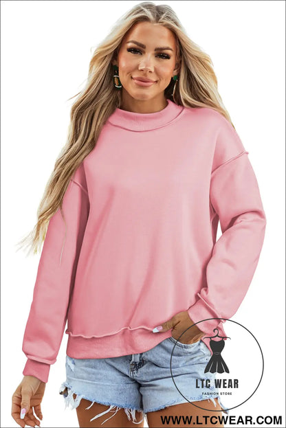 Apricot oversize drop shoulder reversible mock neck sweatshirt - sweatshirts & hoodies
