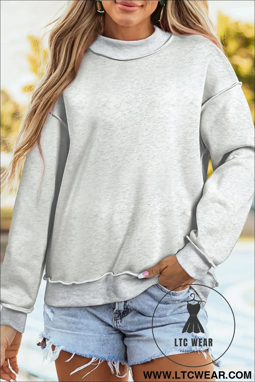 Apricot oversize drop shoulder reversible mock neck sweatshirt - sweatshirts & hoodies