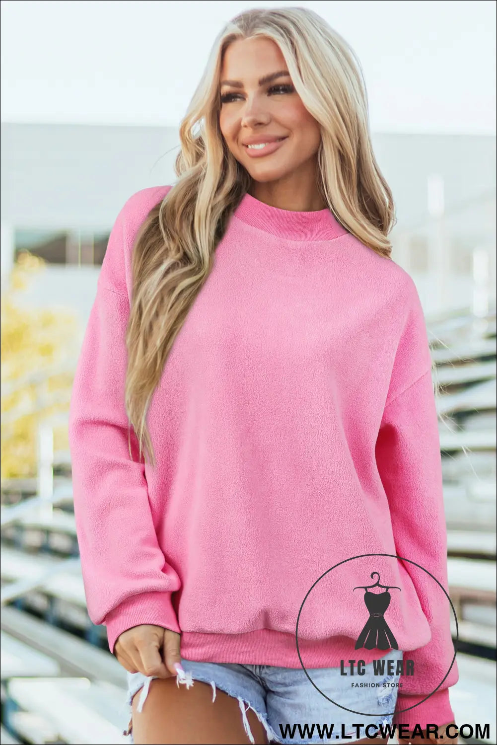 Apricot oversize drop shoulder reversible mock neck sweatshirt - sweatshirts & hoodies