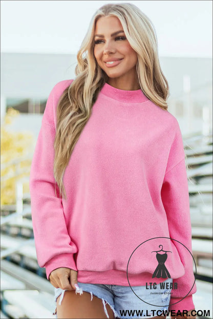 Apricot oversize drop shoulder reversible mock neck sweatshirt - sweatshirts & hoodies