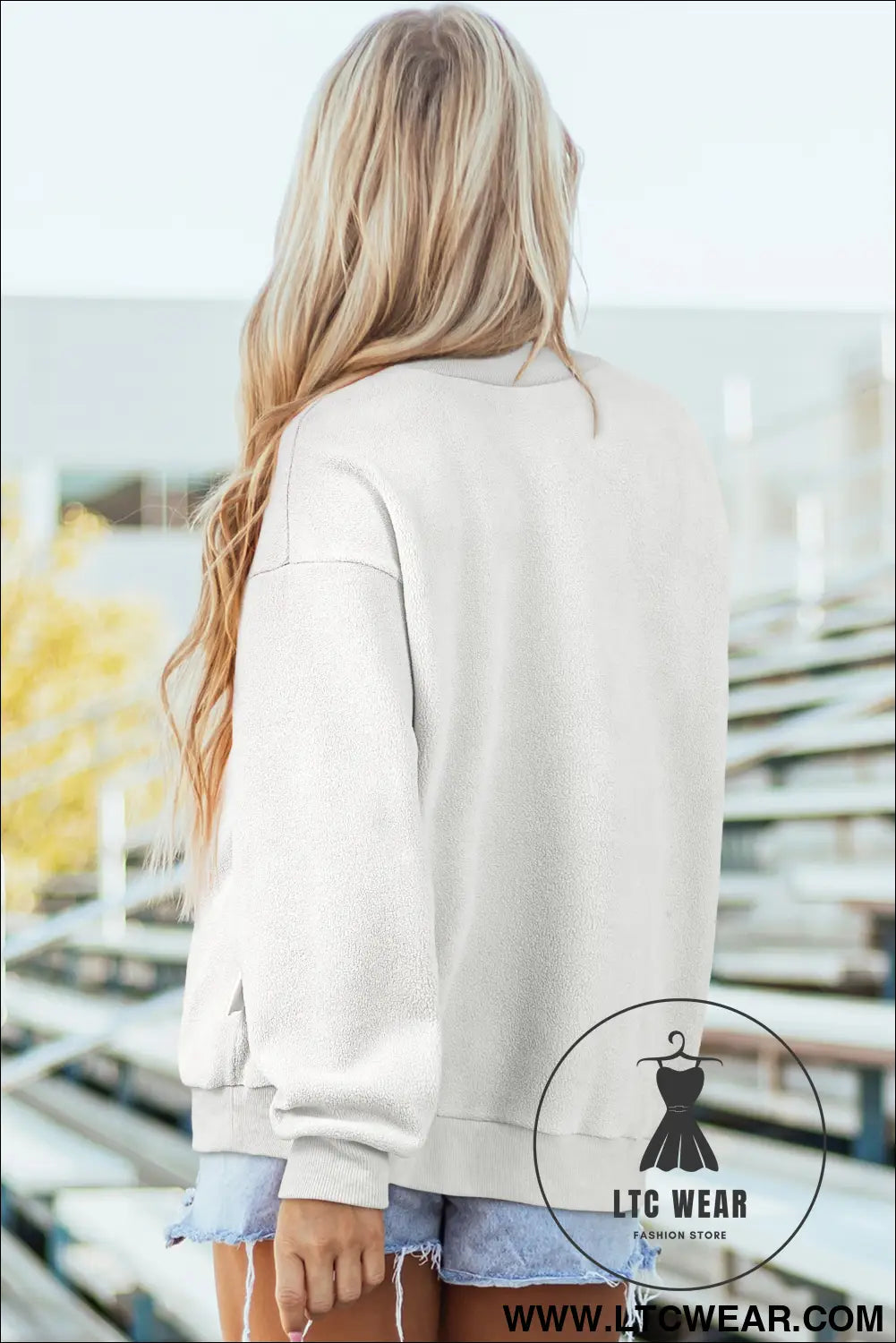 Apricot oversize drop shoulder reversible mock neck sweatshirt - sweatshirts & hoodies