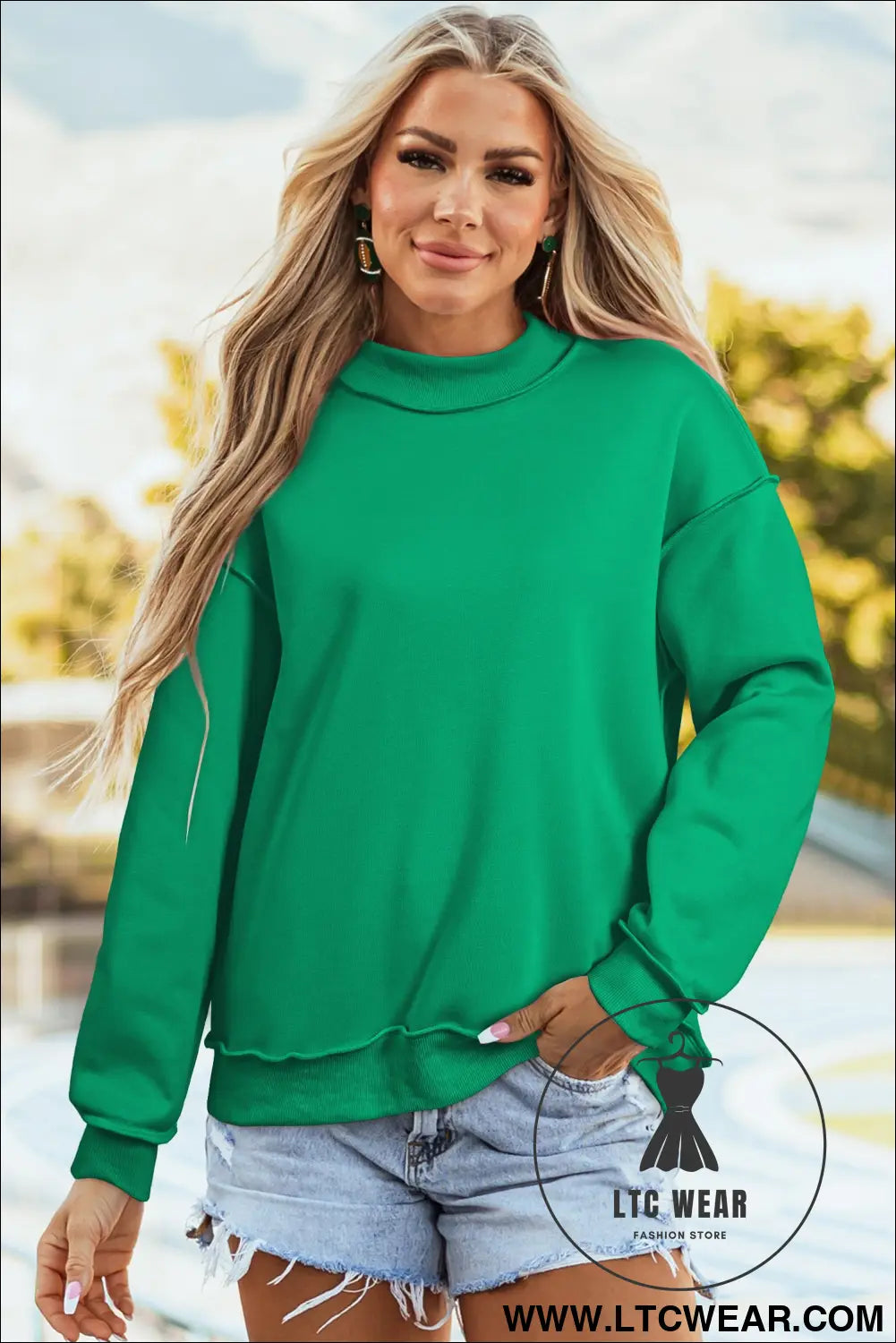 Apricot oversize drop shoulder reversible mock neck sweatshirt - sweatshirts & hoodies