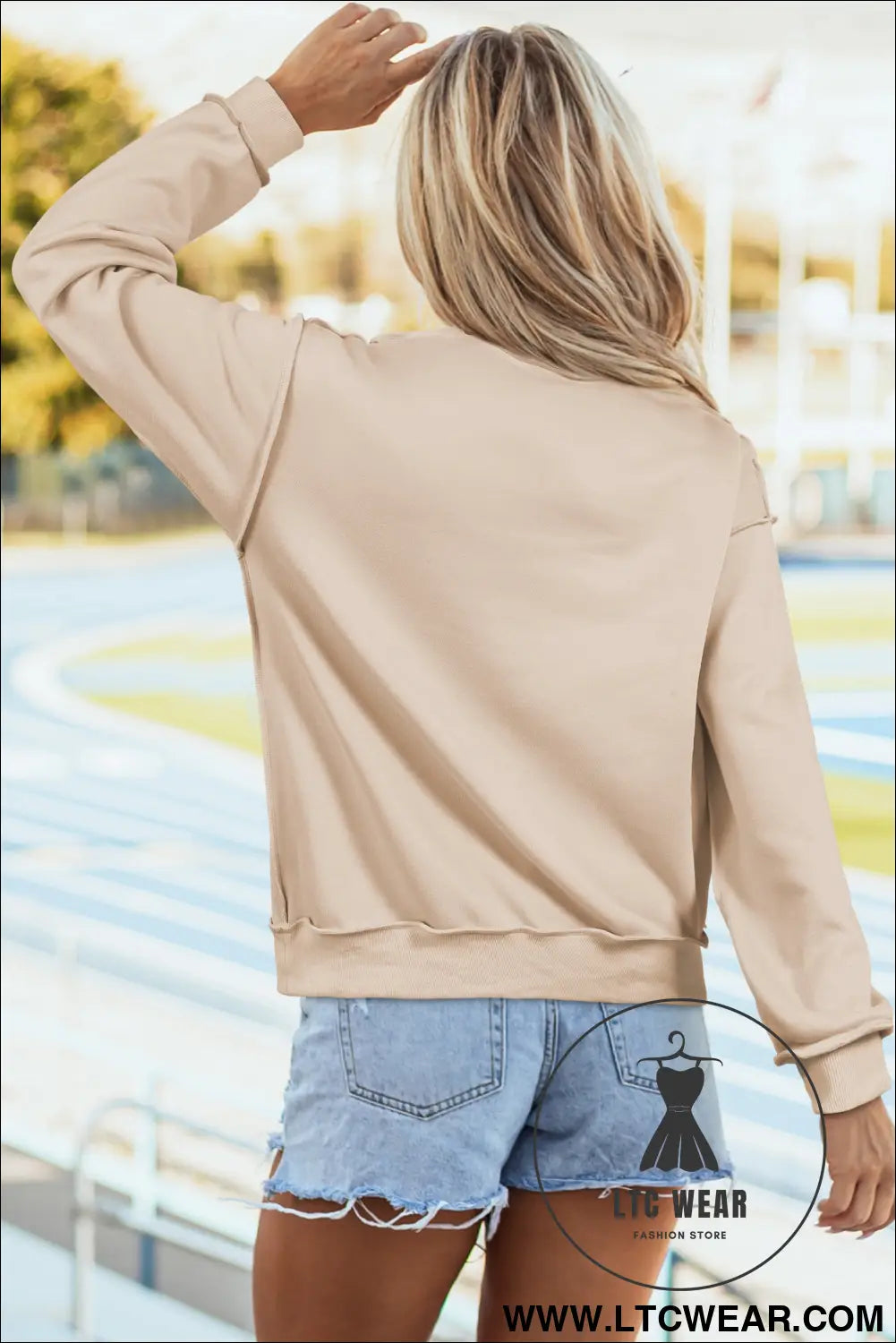 Apricot oversize drop shoulder reversible mock neck sweatshirt - sweatshirts & hoodies