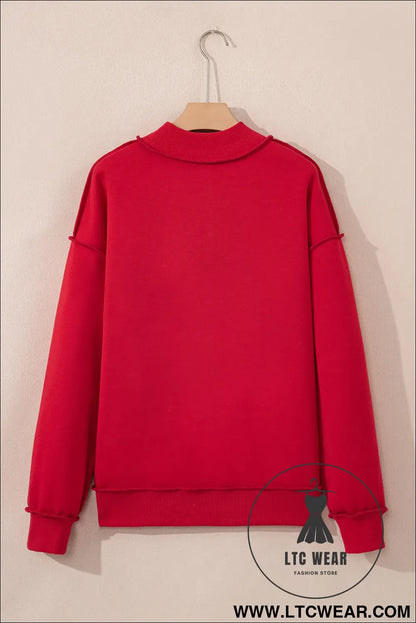 Apricot oversize drop shoulder reversible mock neck sweatshirt - sweatshirts & hoodies