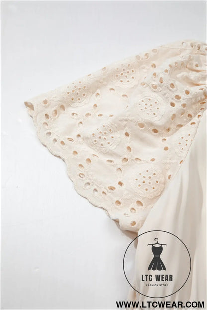 Apricot Plus Size V Neck Lacy Embroidery Patchwork Short Sleeve Maxi Dress - L.T.C Wear Online Fashion Store