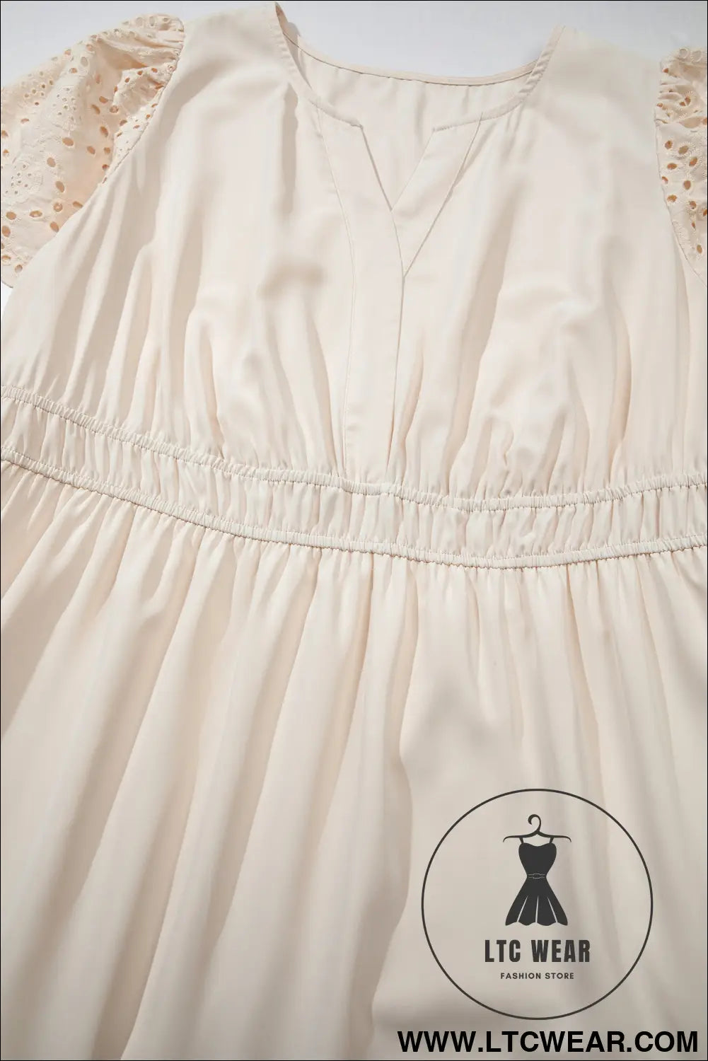 Apricot Plus Size V Neck Lacy Embroidery Patchwork Short Sleeve Maxi Dress - L.T.C Wear Online Fashion Store