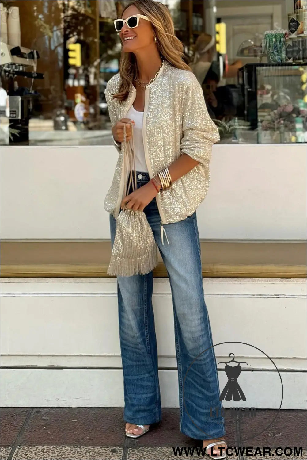Apricot sequin zipper-up jacket - 20%