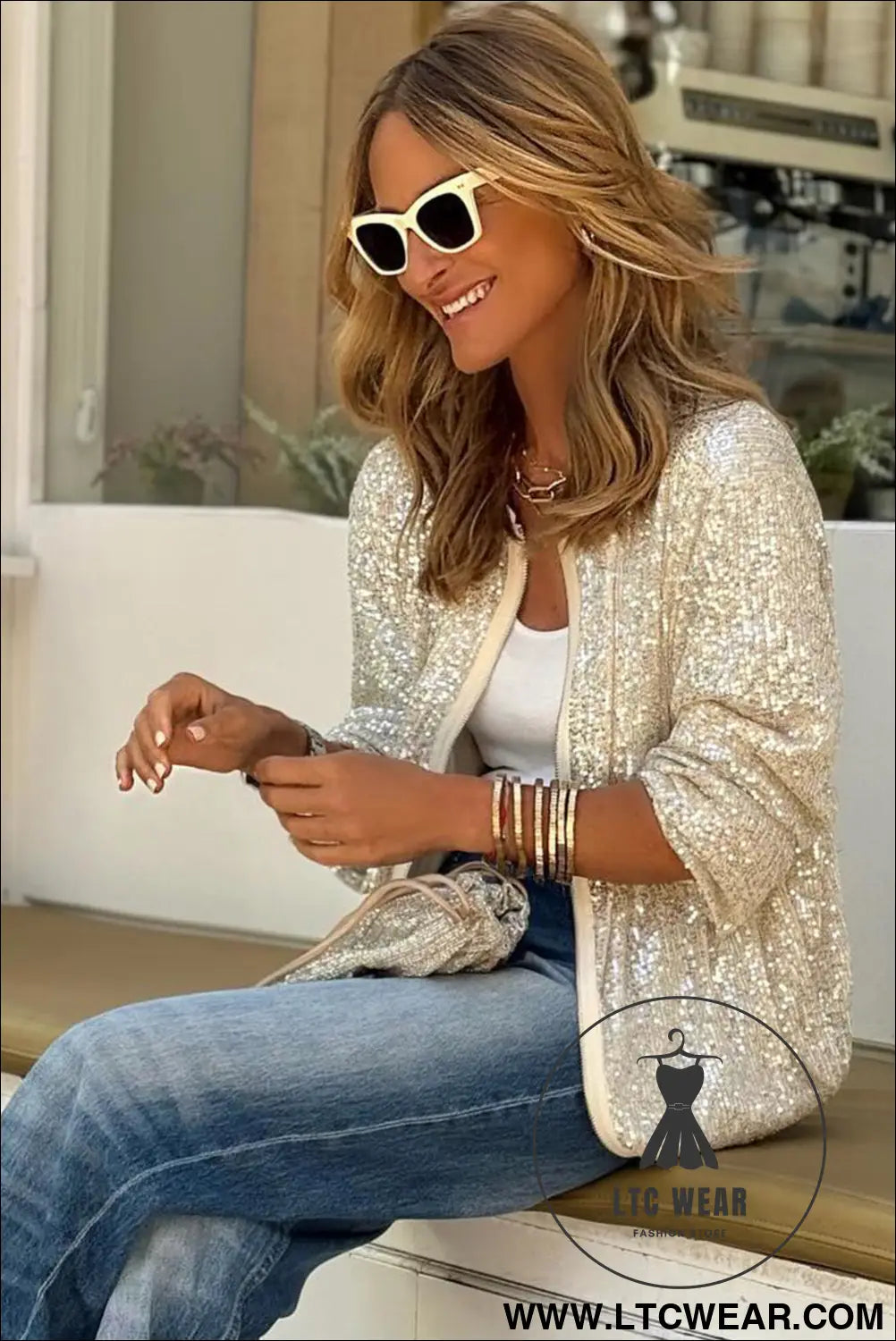Apricot sequin zipper-up jacket - 20%