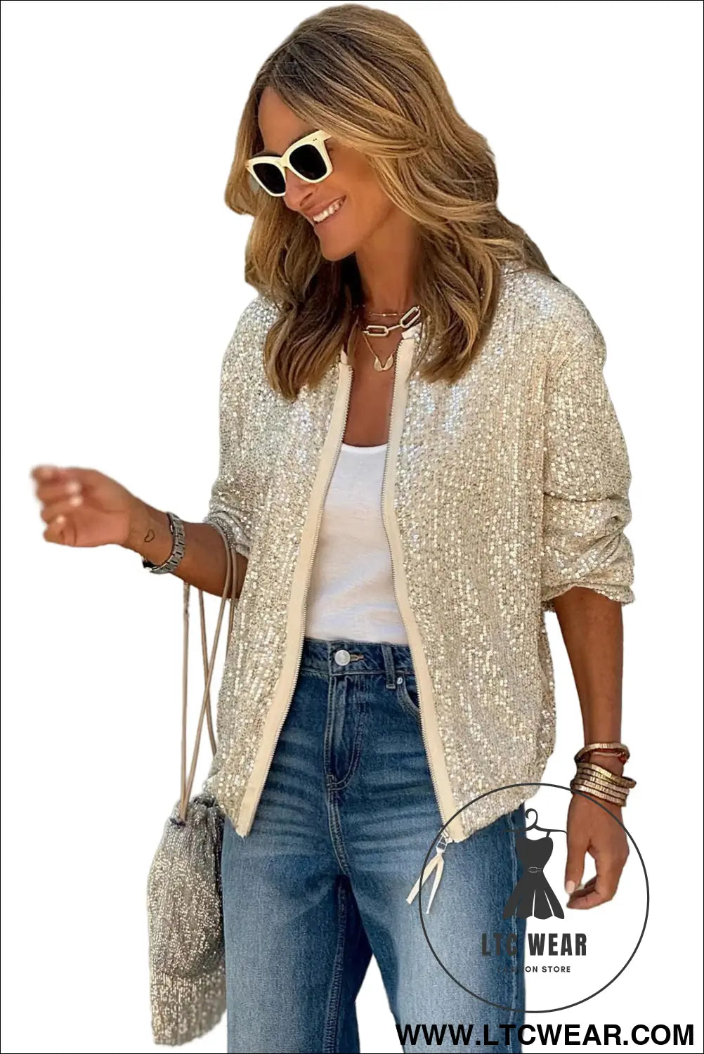 Apricot sequin zipper-up jacket - 20%