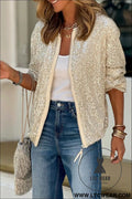 Apricot sequin zipper-up jacket - apricot / 2xl / 95% polyester + 5% elastane - 20%