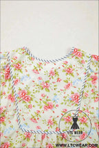 Apricot Striped Edge 3/4 Puff Sleeve Floral Dress