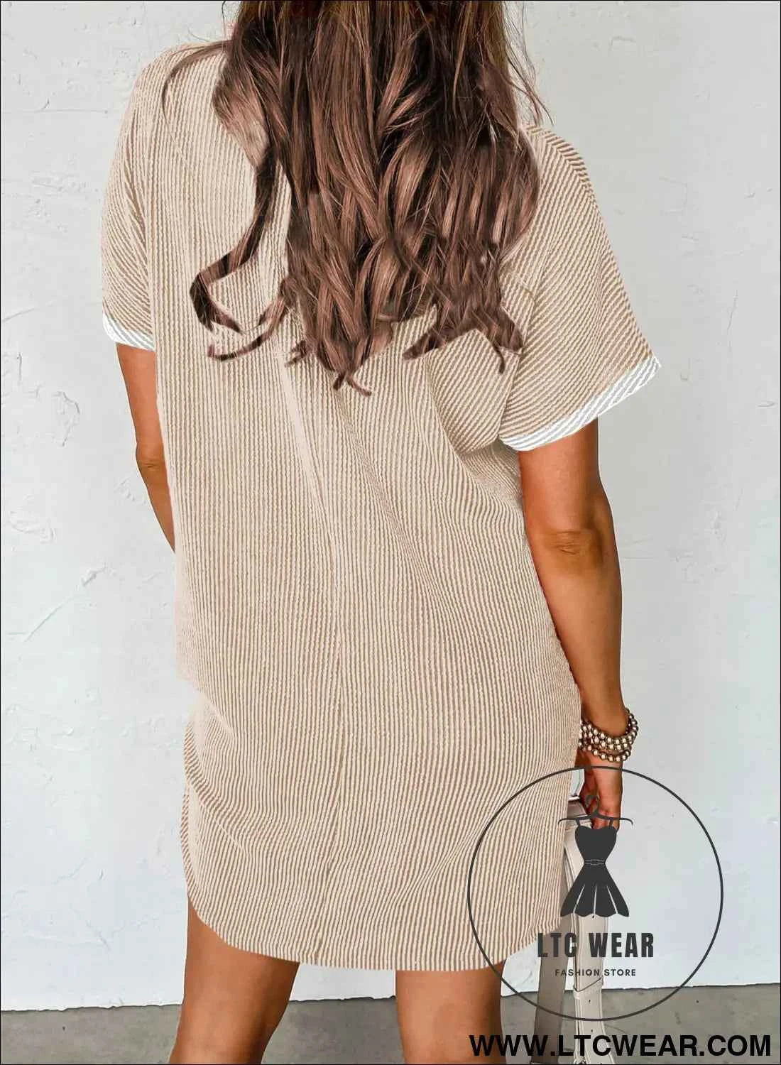 Apricot Twisted Ribbed Color Block T Shirt Shift Dress