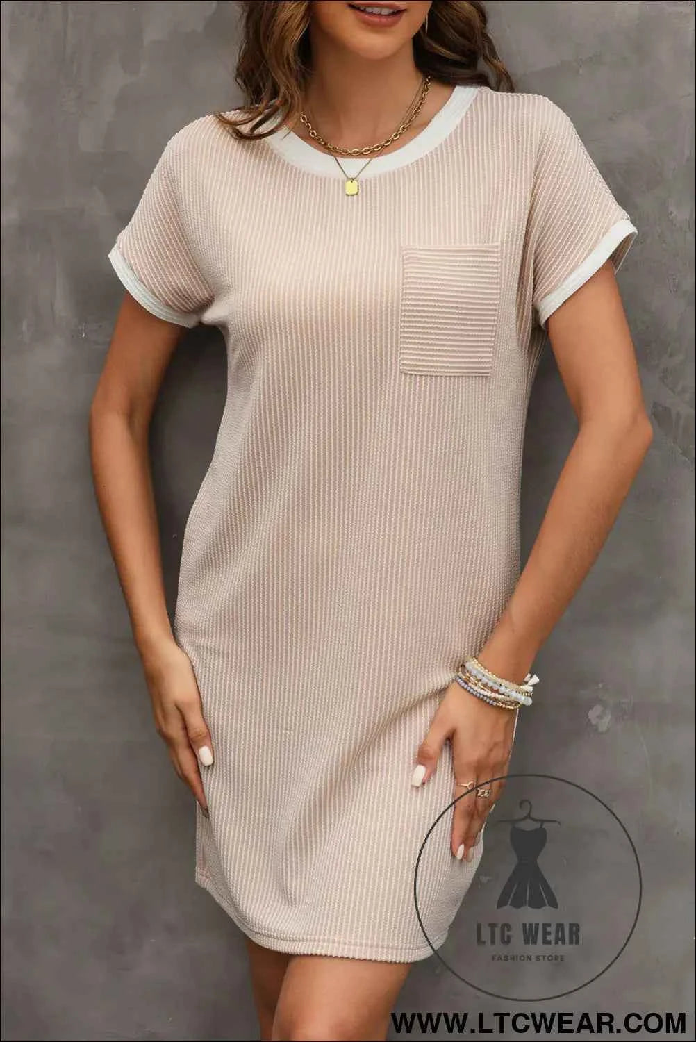 Apricot Twisted Ribbed Color Block T Shirt Shift Dress