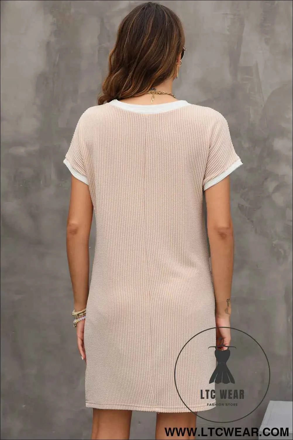 Apricot Twisted Ribbed Color Block T Shirt Shift Dress