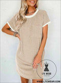 Apricot Twisted Ribbed Color Block T Shirt Shift Dress