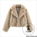 Artificial fur effect short jacket - khaki / xs