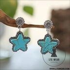 Artificial turquoise alloy star earrings - sky blue / one size