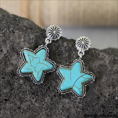 Artificial turquoise alloy star earrings - sky blue / one size