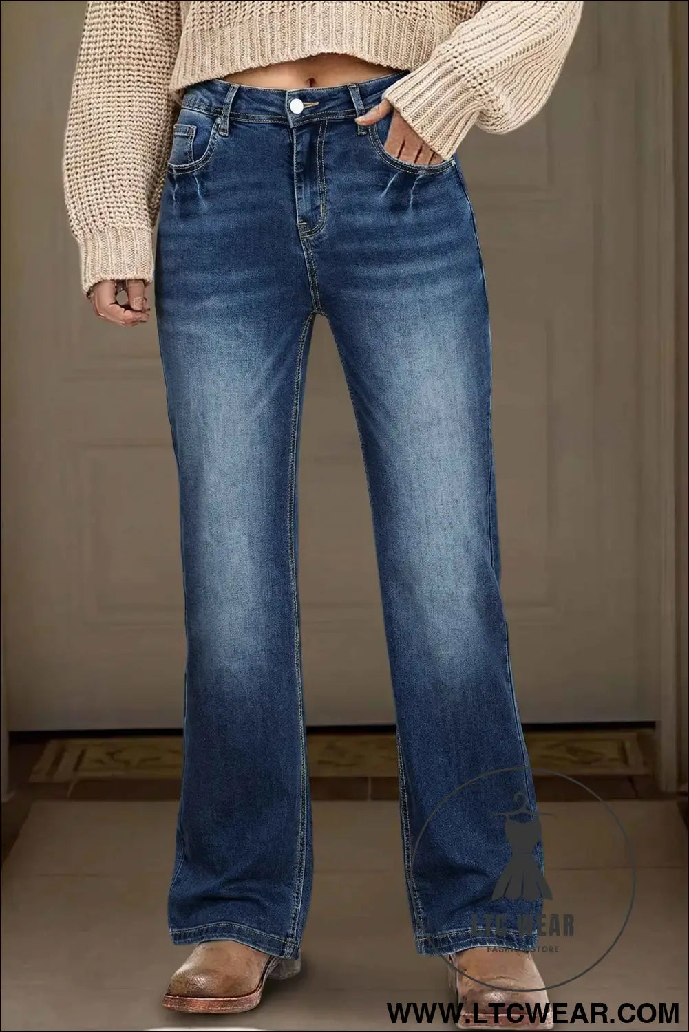 Ashleigh Blue Acid Washed Straight Leg Full Length Casual Jeans