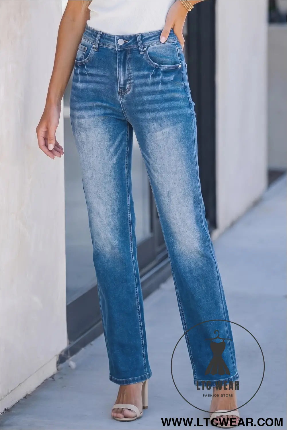 Ashleigh blue acid washed straight leg full length casual jeans - jeans