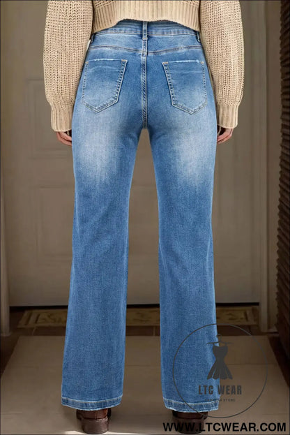 Ashleigh blue acid washed straight leg full length casual jeans - jeans