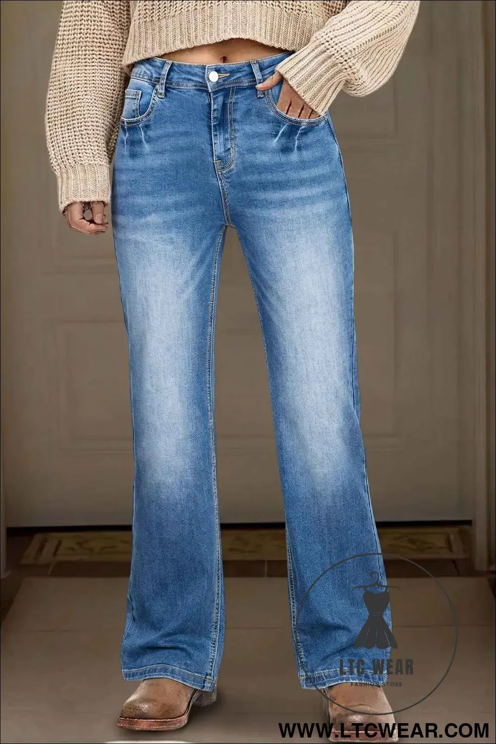 Ashleigh Blue Acid Washed Straight Leg Full Length Casual Jeans