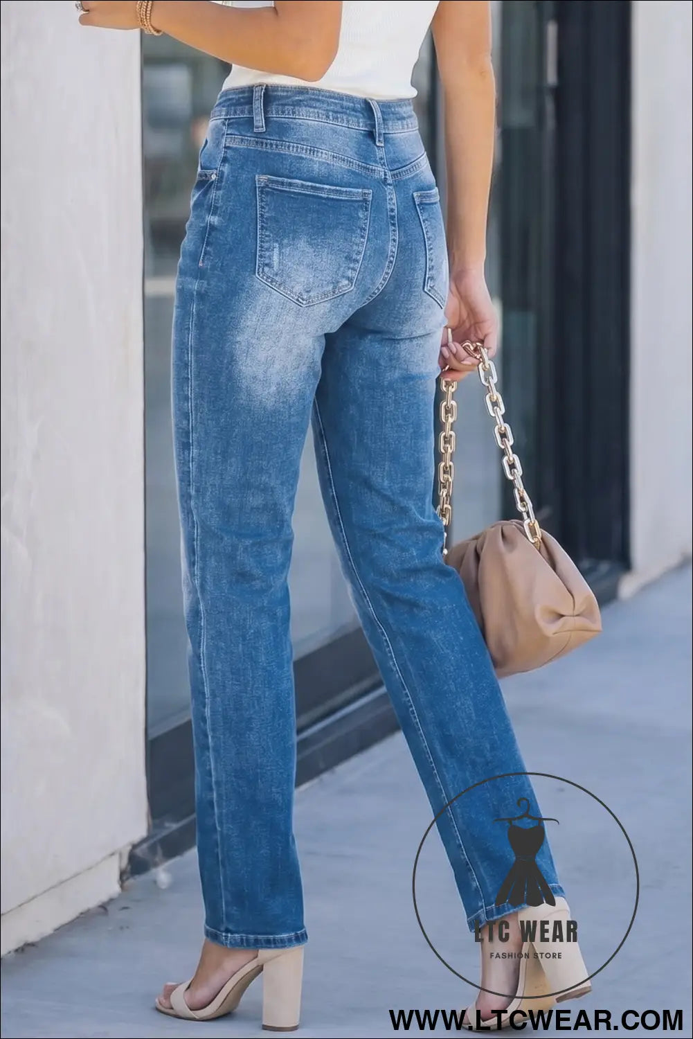 Ashleigh blue acid washed straight leg full length casual jeans - jeans
