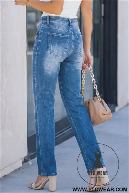Ashleigh blue acid washed straight leg full length casual jeans - jeans