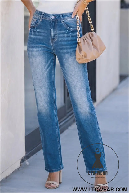 Ashleigh blue acid washed straight leg full length casual jeans - jeans