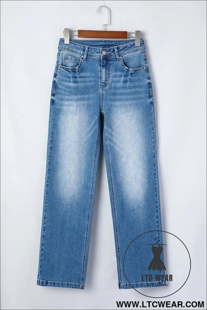 Ashleigh blue acid washed straight leg full length casual jeans - jeans