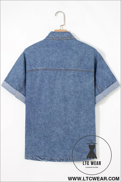 Ashleigh blue button flap pocket cuffed short sleeve denim shirt - 30%