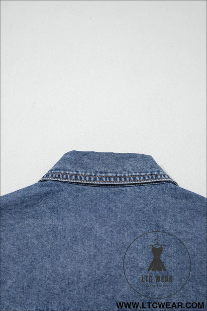 Ashleigh blue button flap pocket cuffed short sleeve denim shirt - 30%
