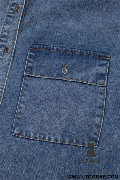 Ashleigh blue button flap pocket cuffed short sleeve denim shirt - 30%
