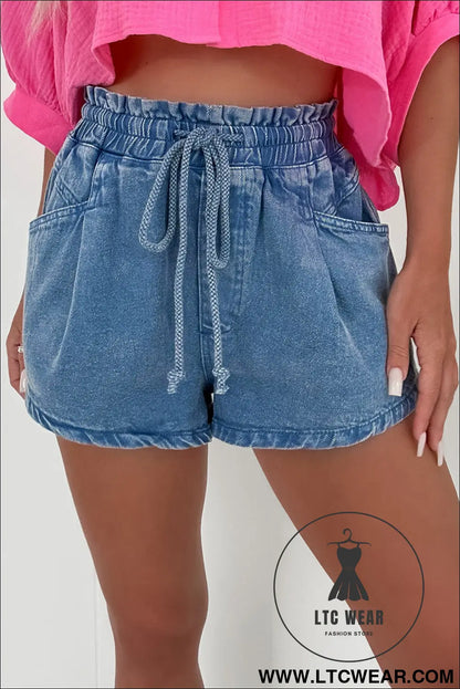 Ashleigh Blue Drawstring Elastic Waistband Casual Denim Shorts with Pockets - L.T.C Wear Online Fashion Store