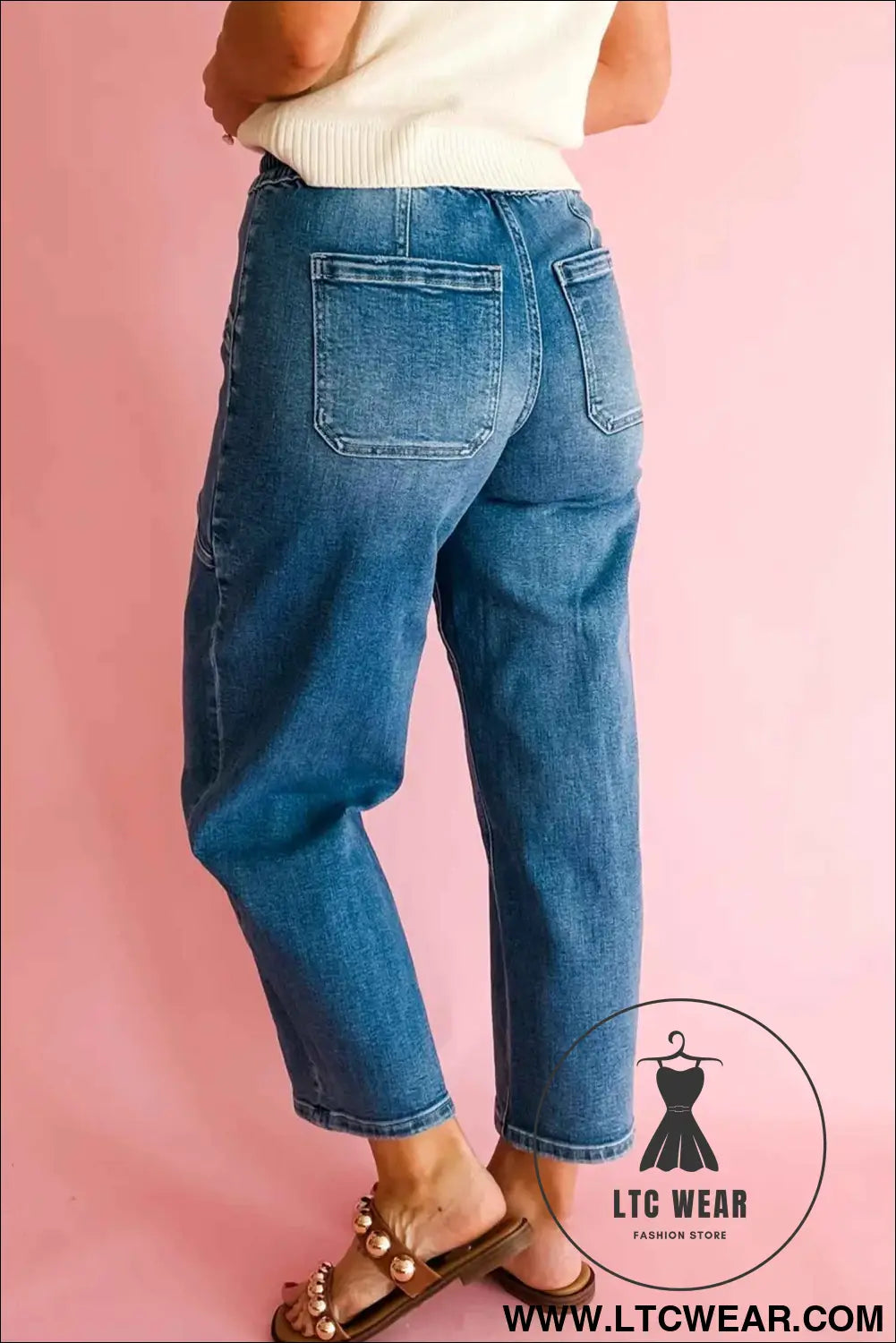 Ashleigh Blue Drawstring Waist Ankle Length Casual Jeans Regular Fit Pocket Detail Denim Pants