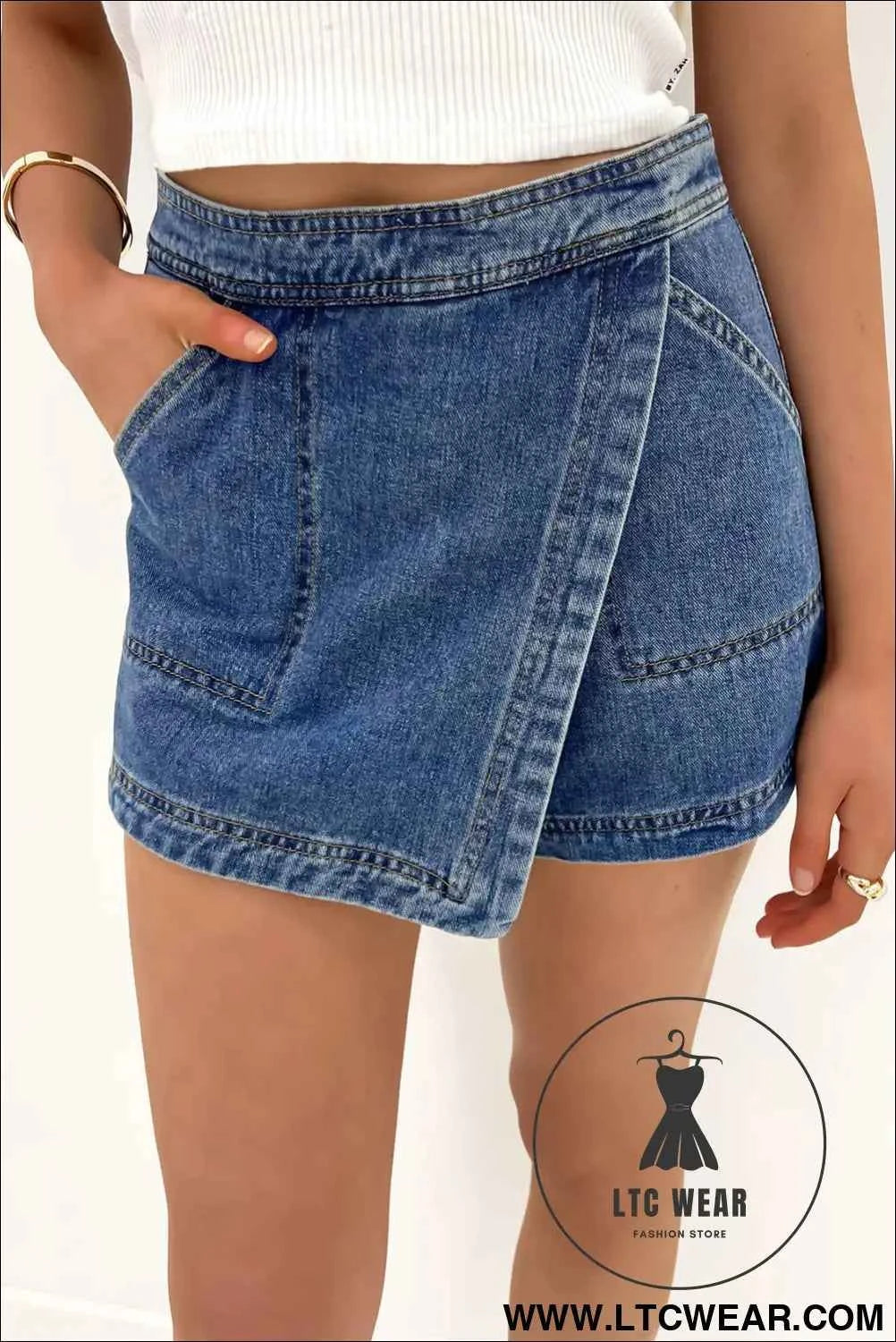Ashleigh Blue Faux Wrapped Mini Denim Skort
