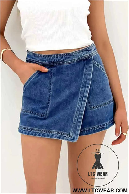 Ashleigh Blue Faux Wrapped Mini Denim Skort