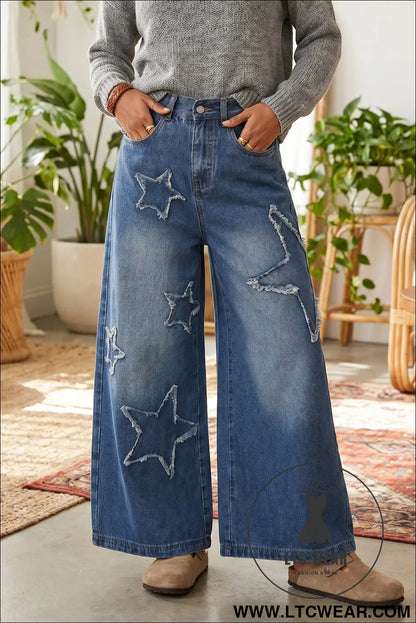 Ashleigh Blue Star Decorated Wide Leg Jeans