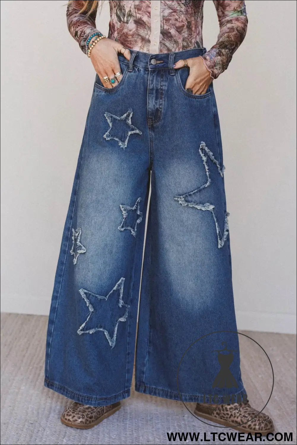 Ashleigh Blue Star Decorated Wide Leg Jeans