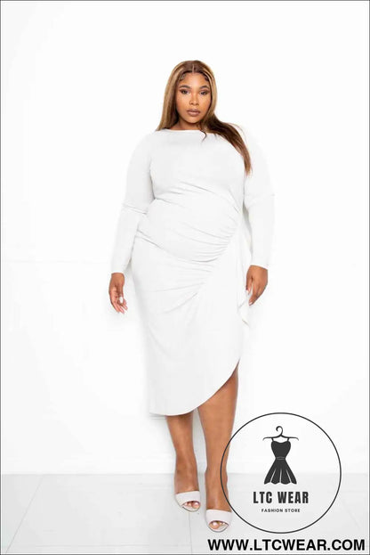 Asymmetrical Sweater Dress With Waterfall Ruffle