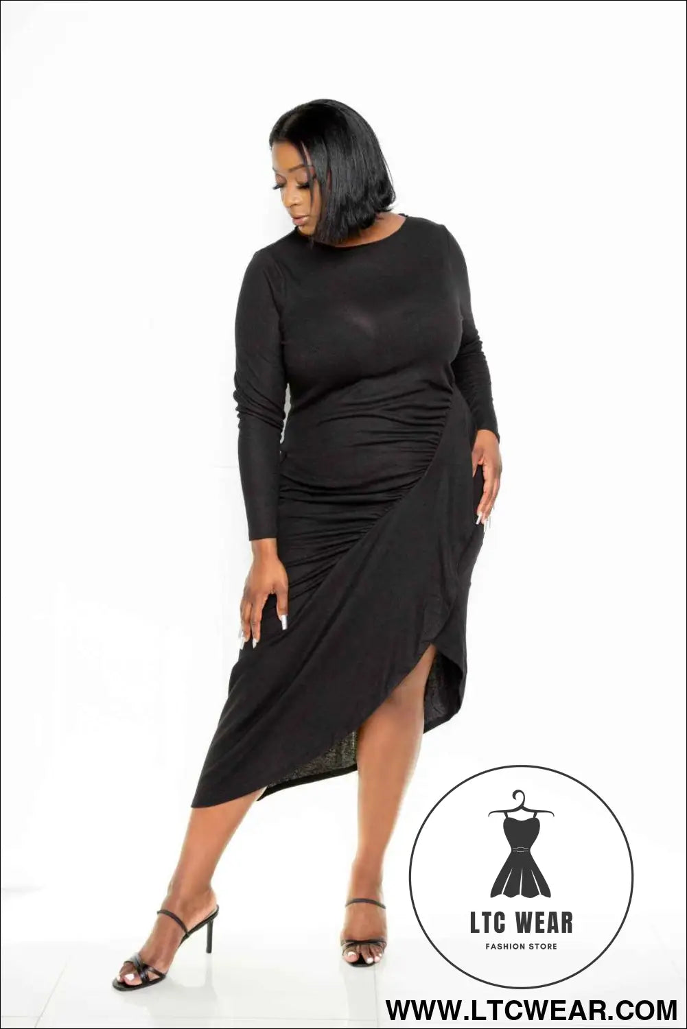 Asymmetrical Sweater Dress With Waterfall Ruffle